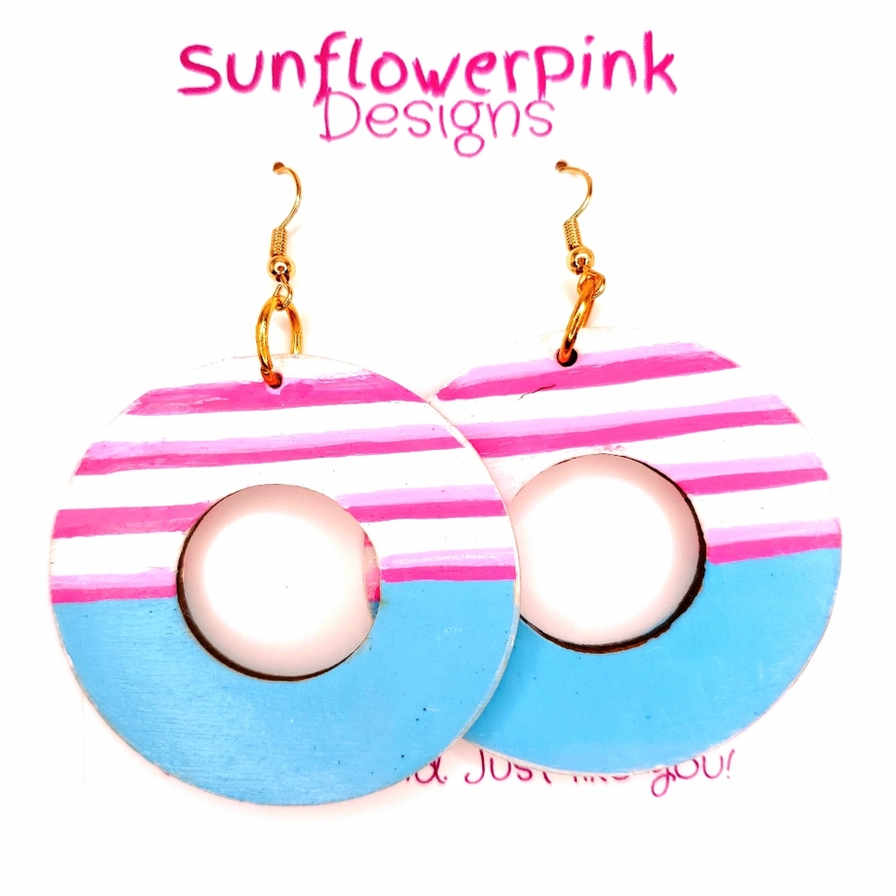 Summer Earrings, Wooden Artisan Handpainted,2 in hoop lightweight, Pop of color!